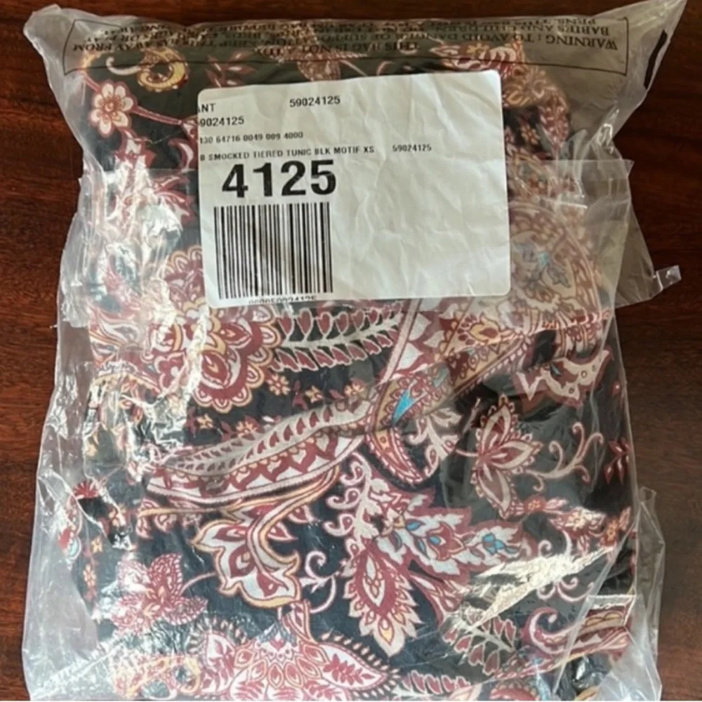 Anthropologie Smocked Neck Cady Paisley Tiered Tunic Dress XS - Picture 16 of 17